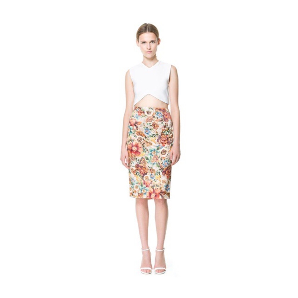 Zara Floral Midi Pencil Skirt, Size Medium