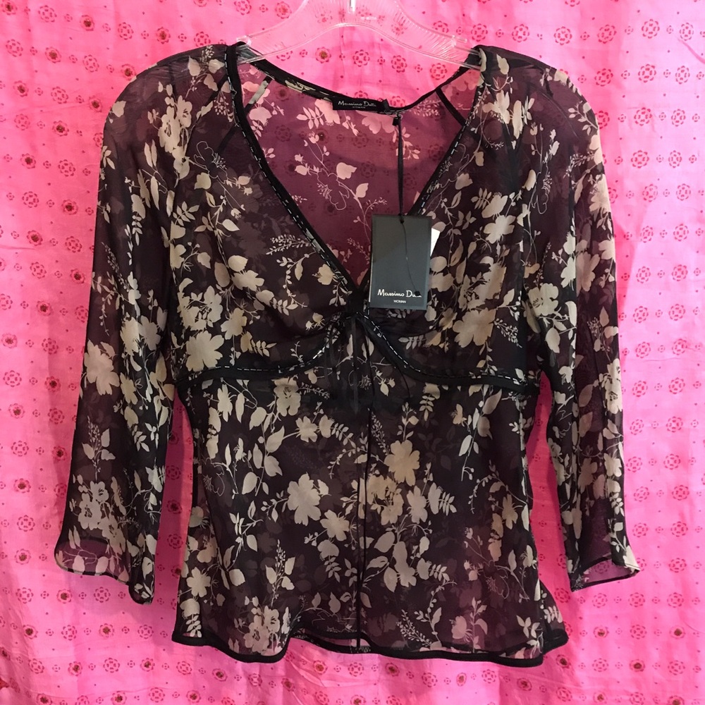 Sheer floral beaded top NWT