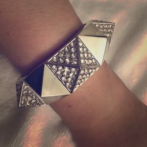 Rhinestone silver tone cuff bracelet
