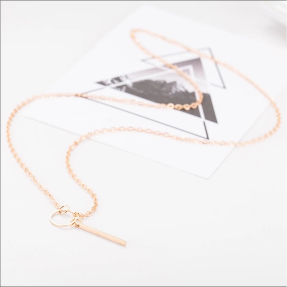 ♦️ Drop charm necklace lasso bar geo chain elegant - Picture 2 of 4