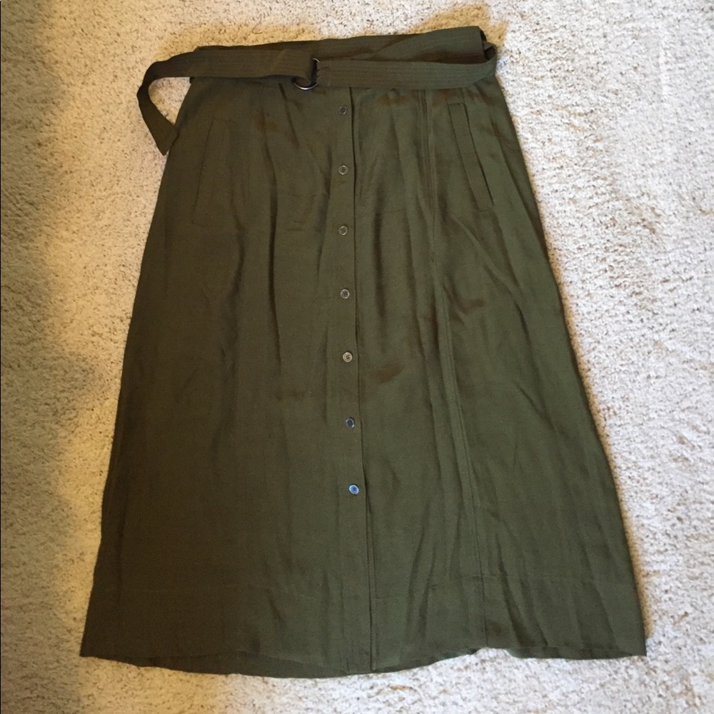 Loft army green button down midi skirt with belt