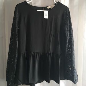 Loft black shirt with lace arms