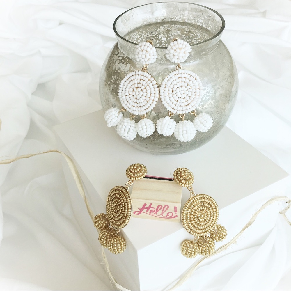 🌸LAST 1🌸Gold Beaded Hoop Drop Earrings - Picture 2 of 4