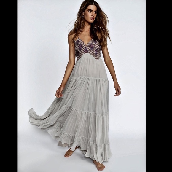 Free People Embroidered Jeweled Bead Maxi Gown 12 - Picture 2 of 8