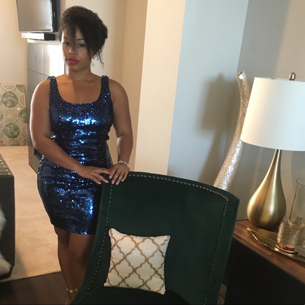 Blue sequined mini dress