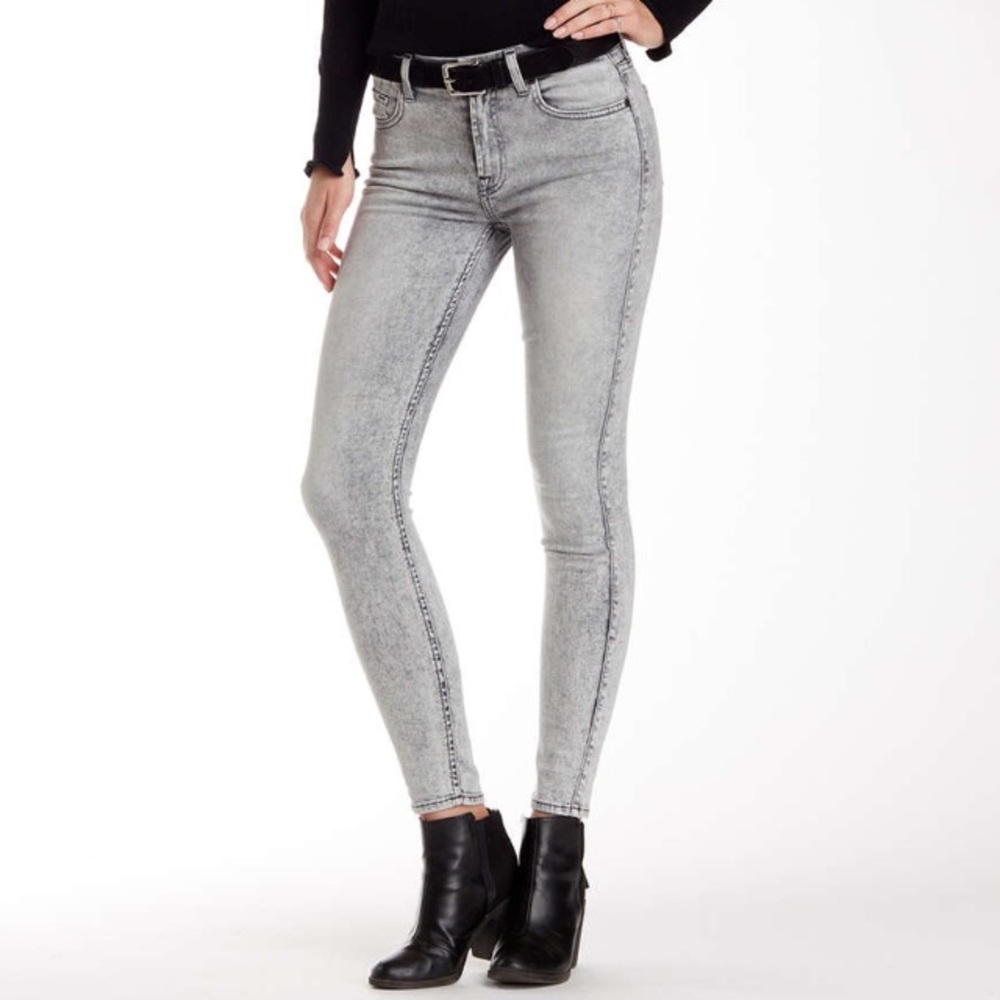 7 Jeans Skinny Mid Rise Ankle Stone Wash Grey