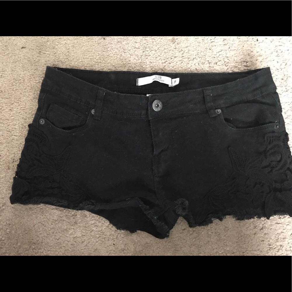 Black shorts with lace detail, size 9