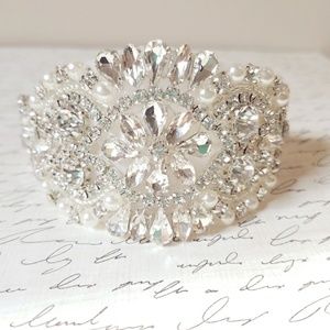 Crystal Pearl Bridal Cuff Bracelet