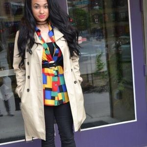 Tan women's trench with belt