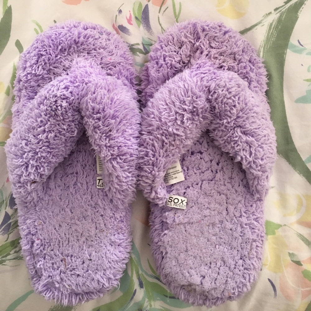 Fluffy purple slippers