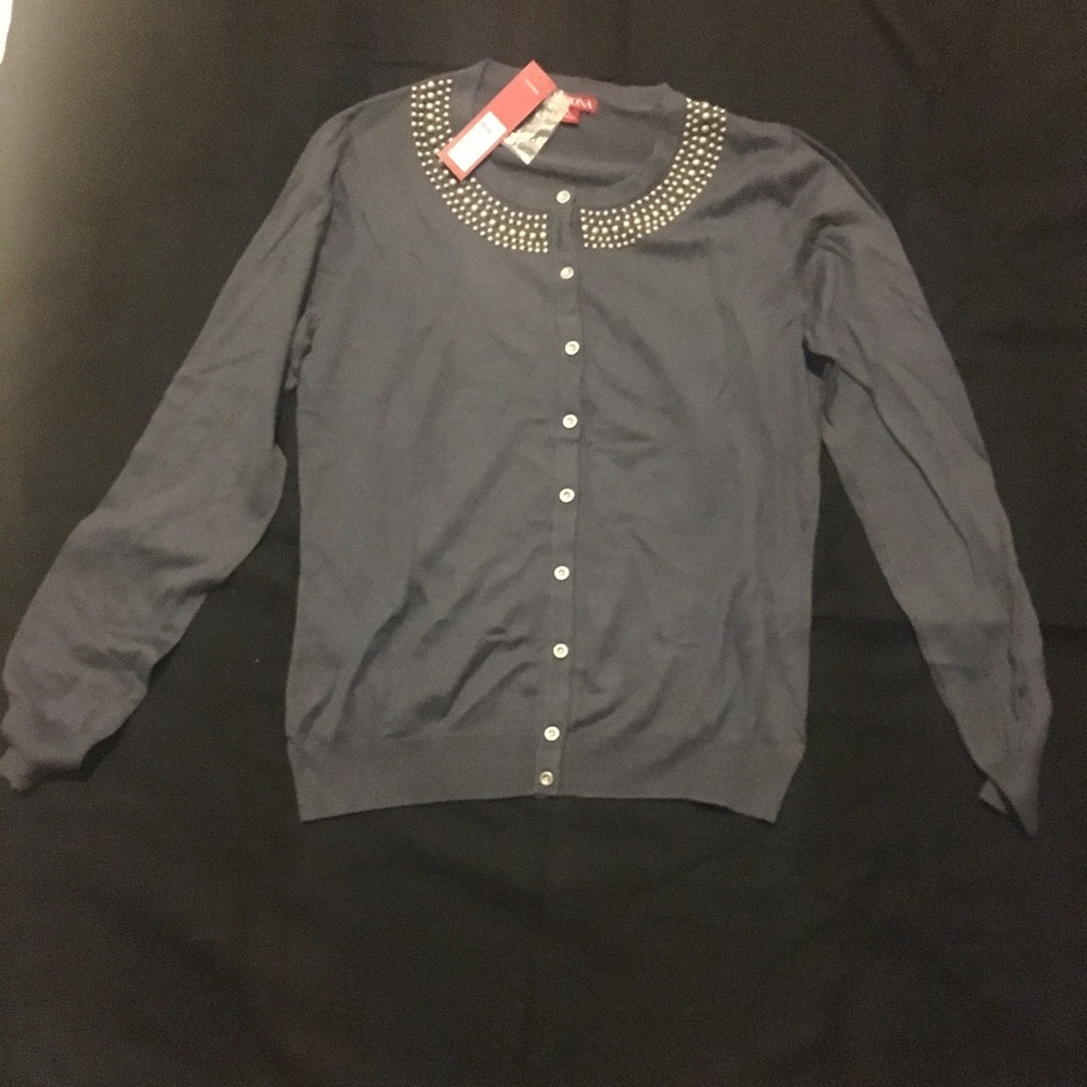 NWT Merona Blue-Grey Embellished Cardigan