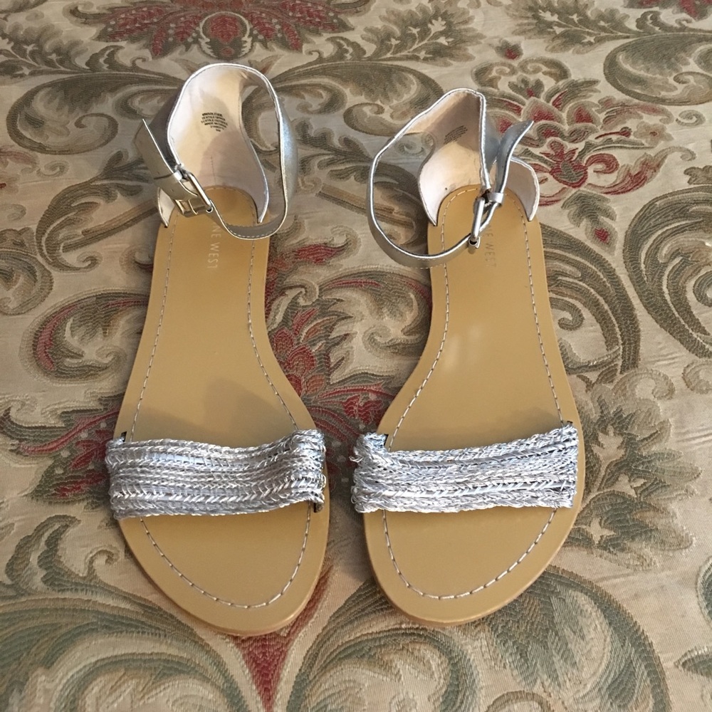 Nine West Silver Ankle Buckle Sandals