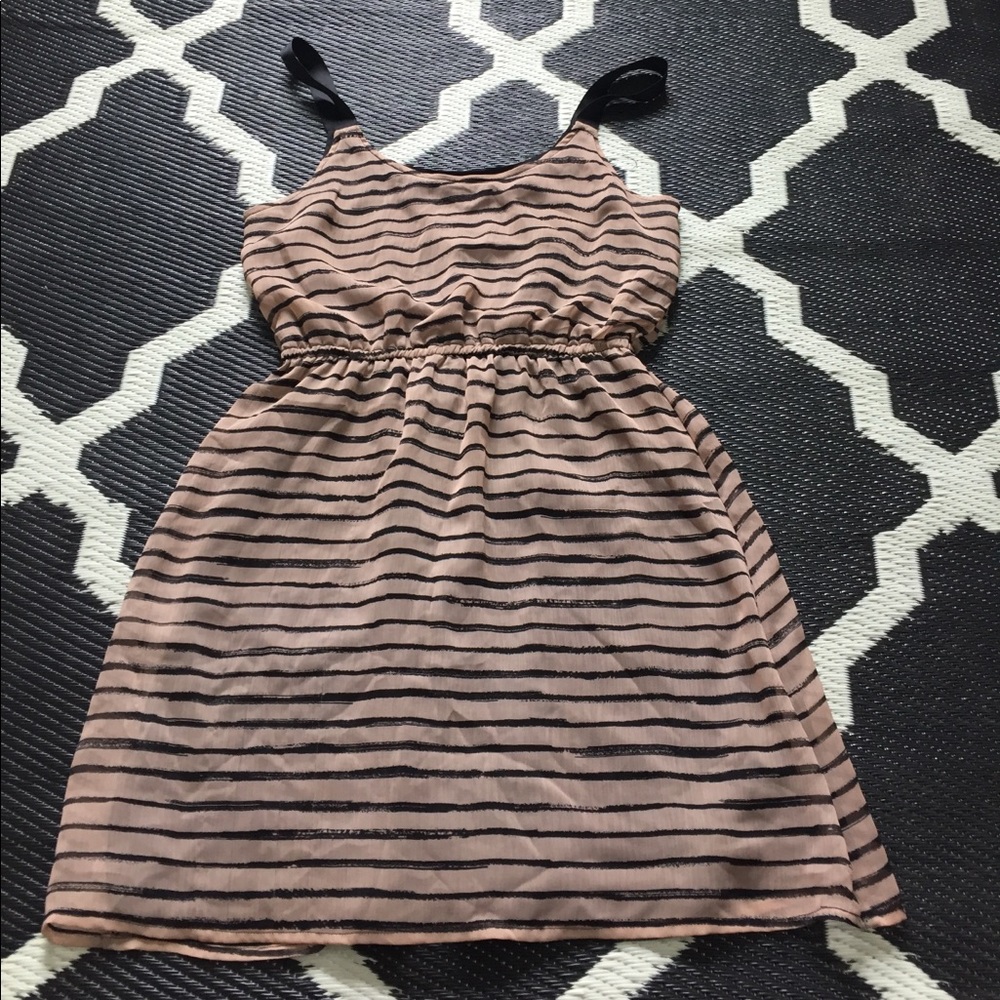Empire Waist Taupe & Black Stripped Summer Dress
