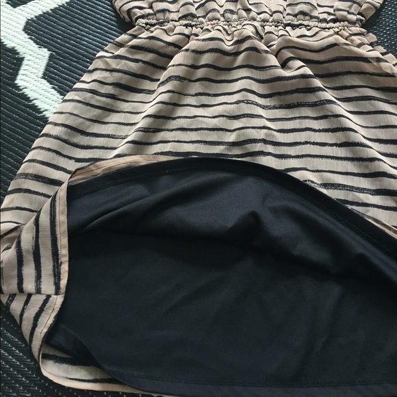 Empire Waist Taupe & Black Stripped Summer Dress - Picture 2 of 3
