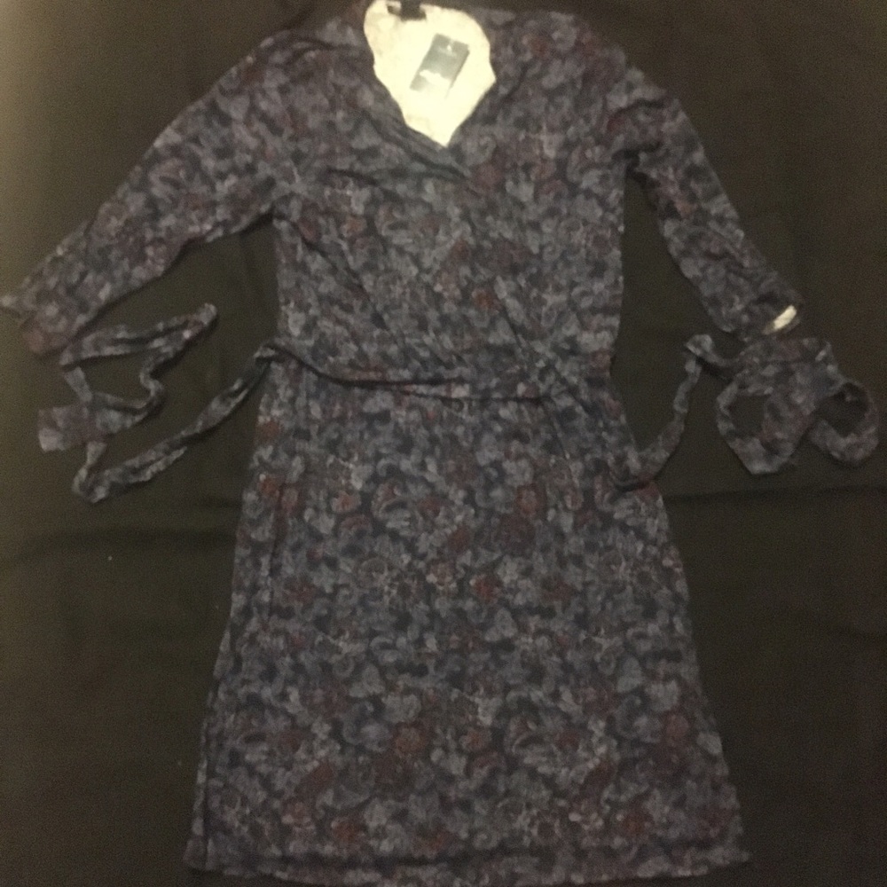 NWT Lucky Brand Blue Printed Faux-Wrap Dress