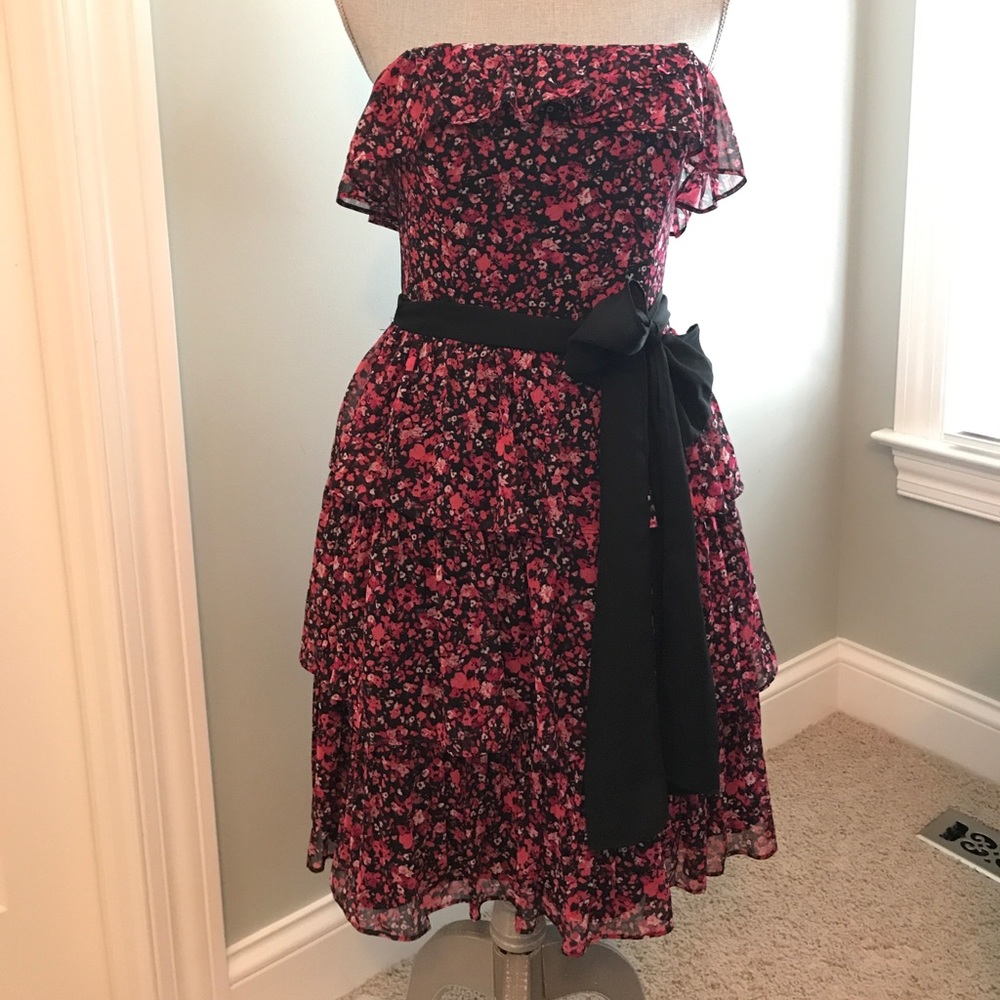WHWM pink and black floral sleeveless dress