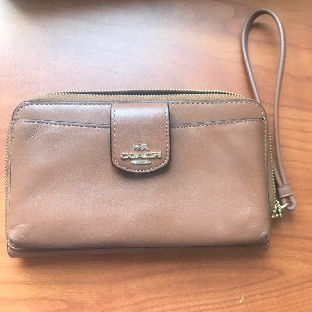 Coach brown leather zip wallet