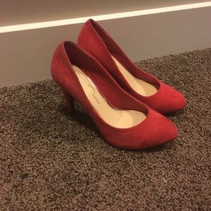 Jessica Simpson red suede pumps