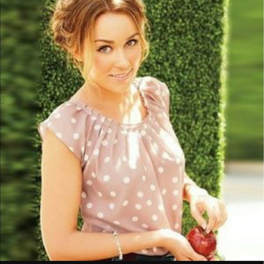 LC Lauren Conrad pink polka dot pleated top