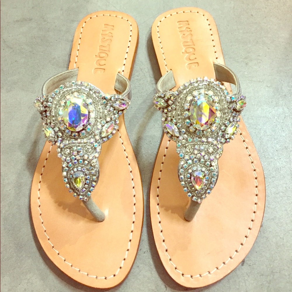 gorgeous silver AB jeweled sandals