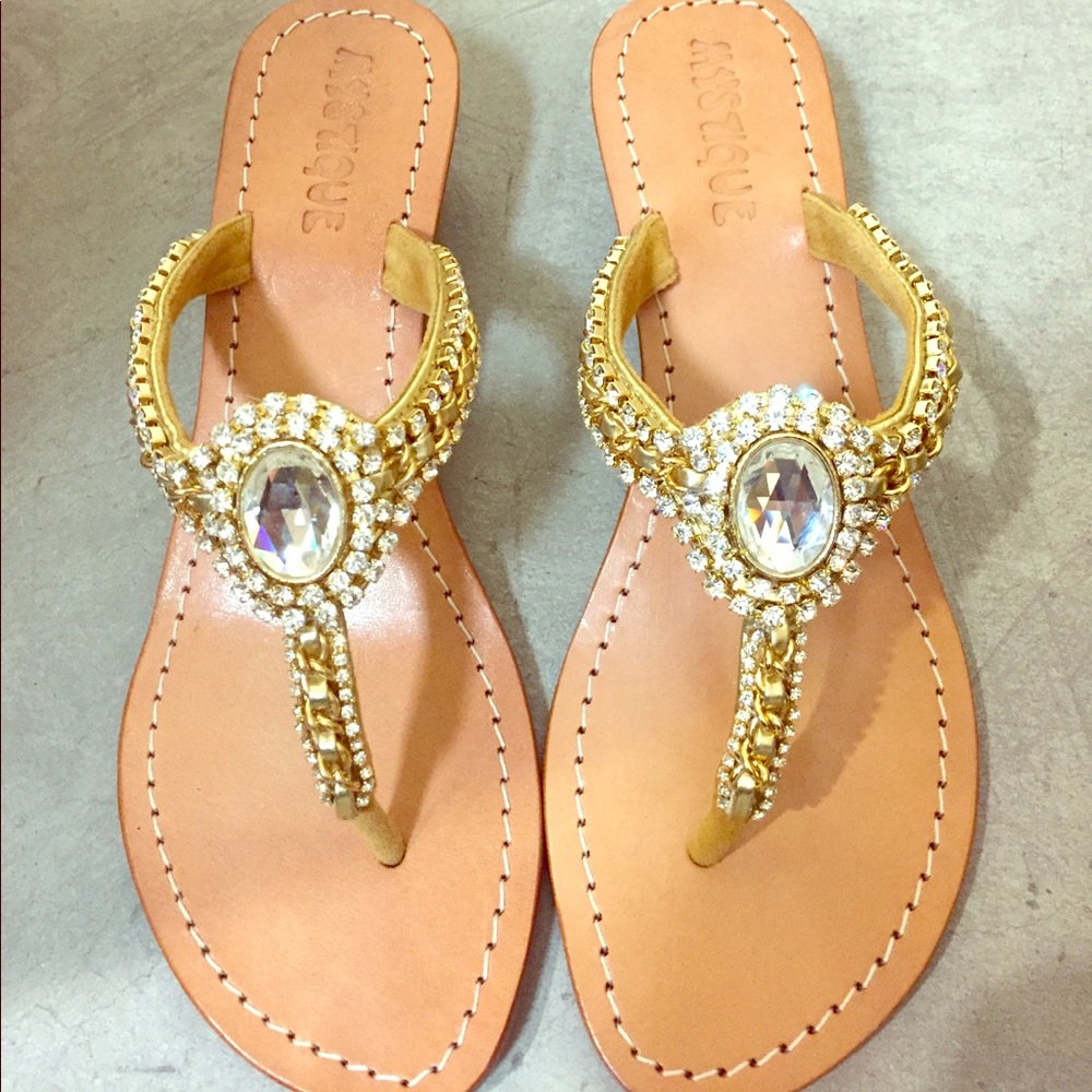 Gold jeweled wedge sandals