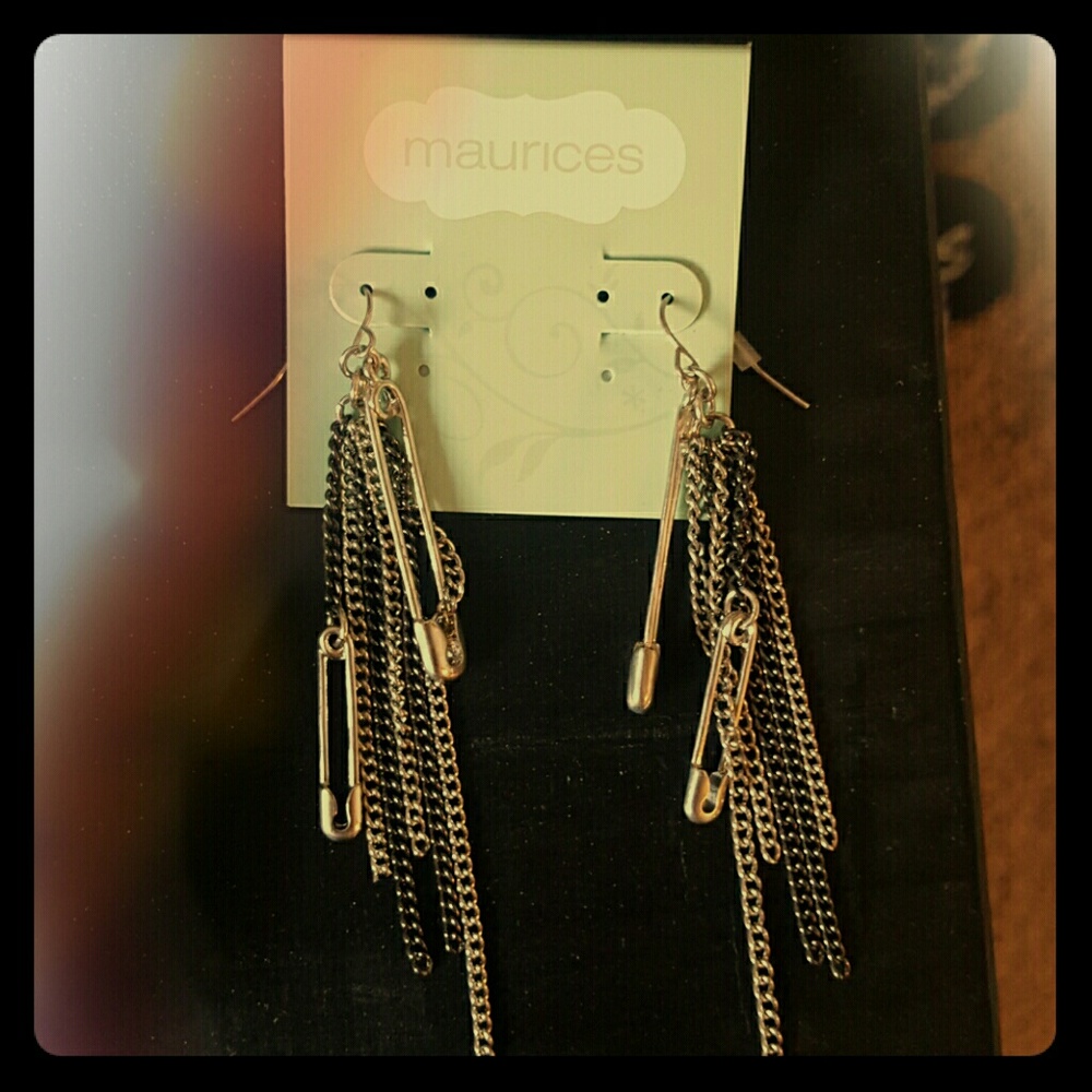 Silver Safety Pin Dangly Earrings