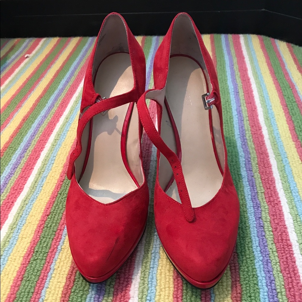 Nine West Red Suede Pumps with Ankle Strap