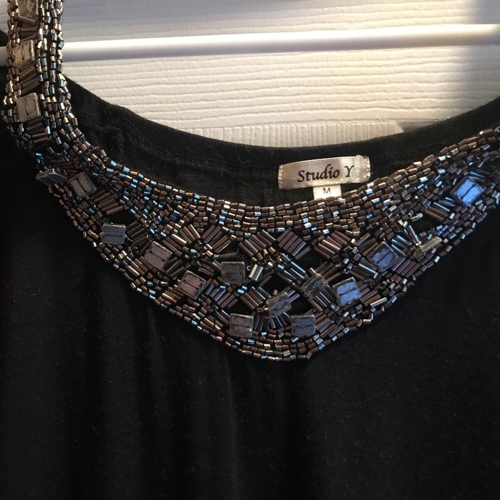 Beautiful black top with built in necklace