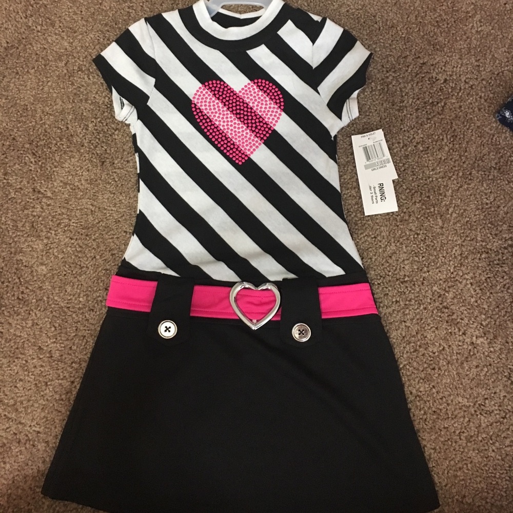 Dress with pink heart and belt.