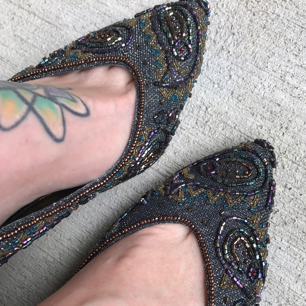 Vintage 80s Impo metallic iridescent beaded heels