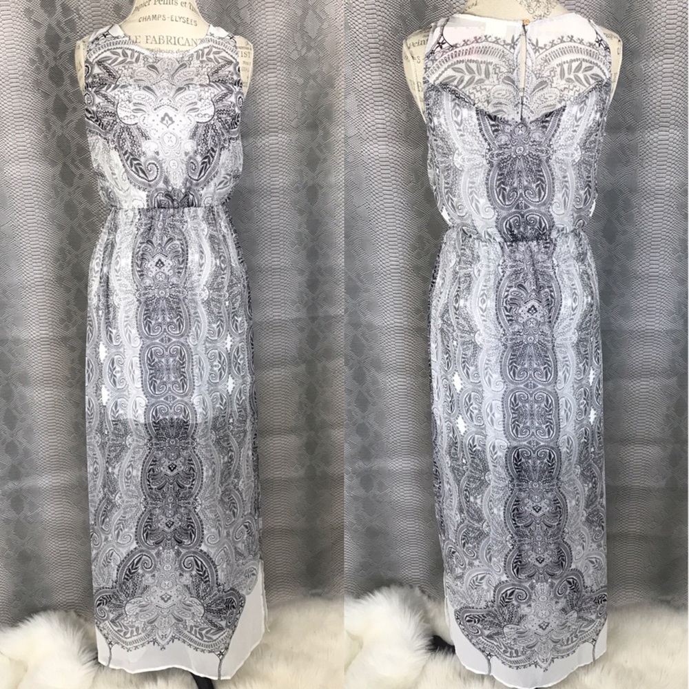 White grey sheer bohemian dress .