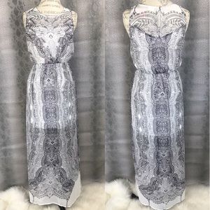 White grey sheer bohemian dress .