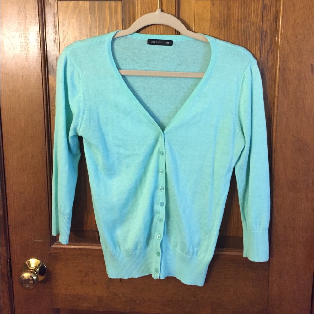LOVE CULTURE CARDIGAN IN MINT GREEN