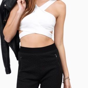 Tobi white criss-cross crop top, size S