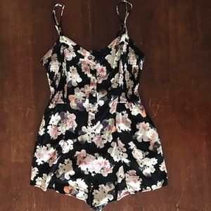 Floral Romper with Laceup Back