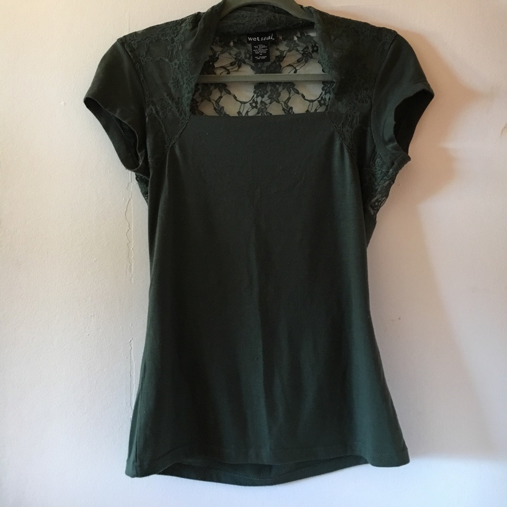 Green top with a lace back!