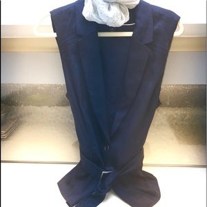 Navy blue, linen vest with belt - brand new!