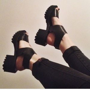 Black chunky platform sandals