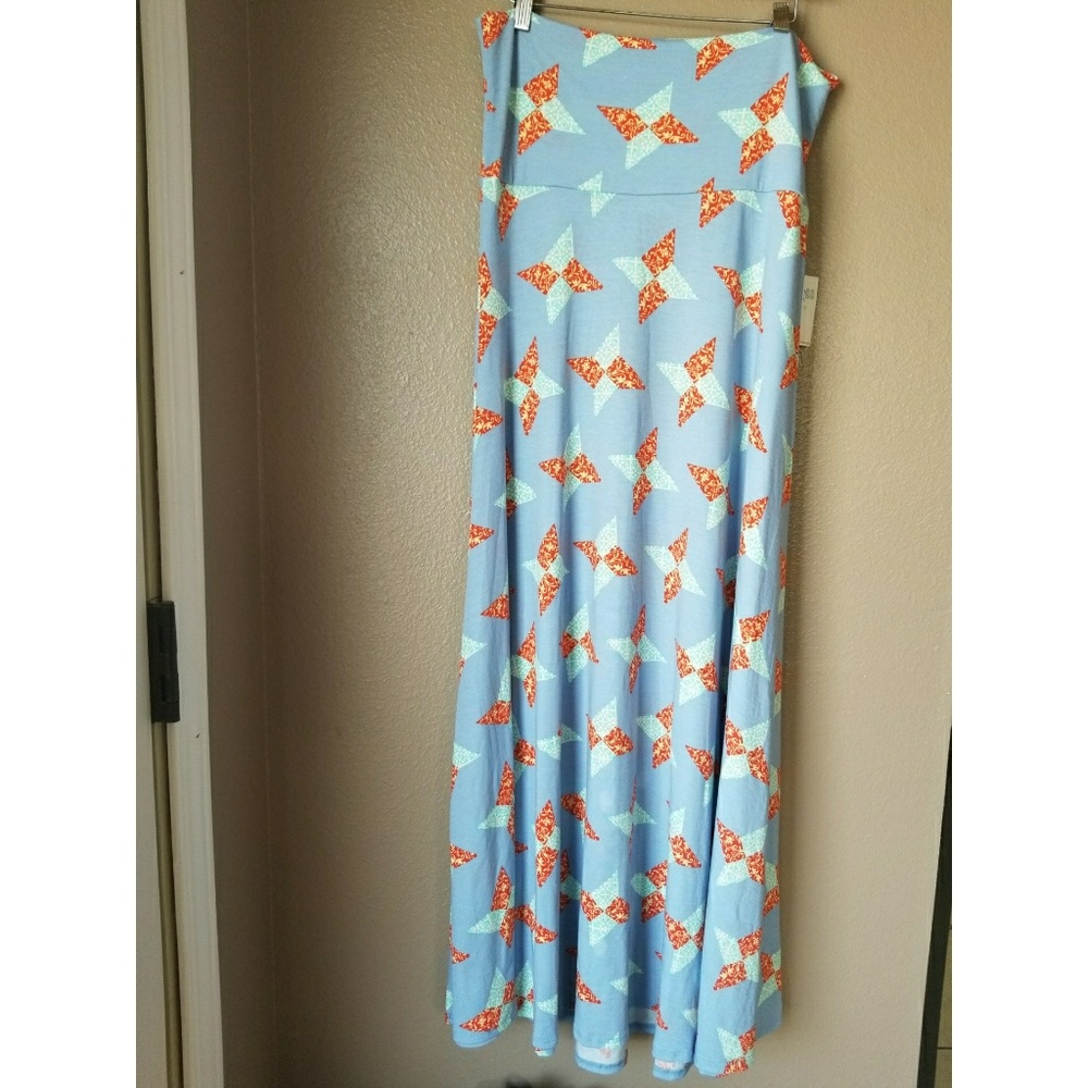 Lularoe Light Blue Printed Maxi Large NWT