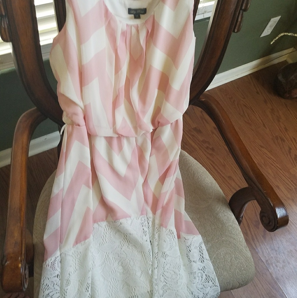 Pink and White High/Low Chevron Dress