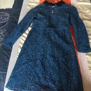 Blue/Green Dress with Matching Cropped Sweater