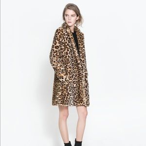 Zara Faux Fur Leopard Coat Size Medium