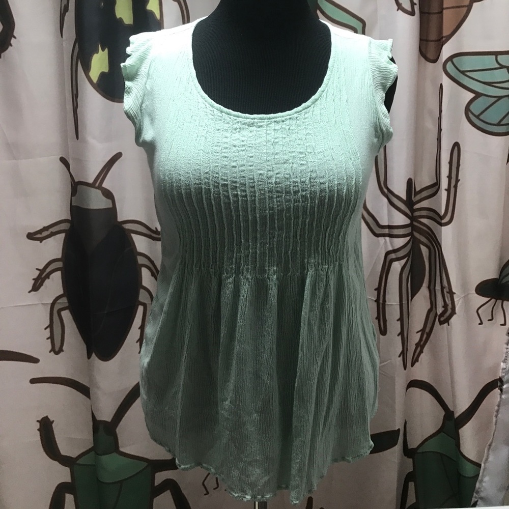 Mint green pin tuck front blouse