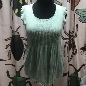 Mint green pin tuck front blouse