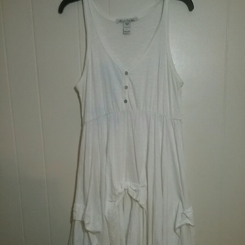 Cream tank dress with brown belt