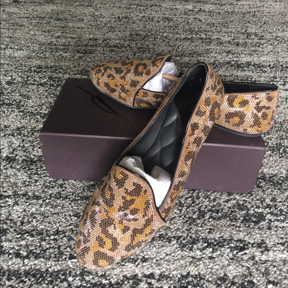Brian Atwood Claudelle Rhinestone Leopard Flat