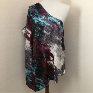 One Shoulder Asymmetric Handkerchief Blouse Sz L