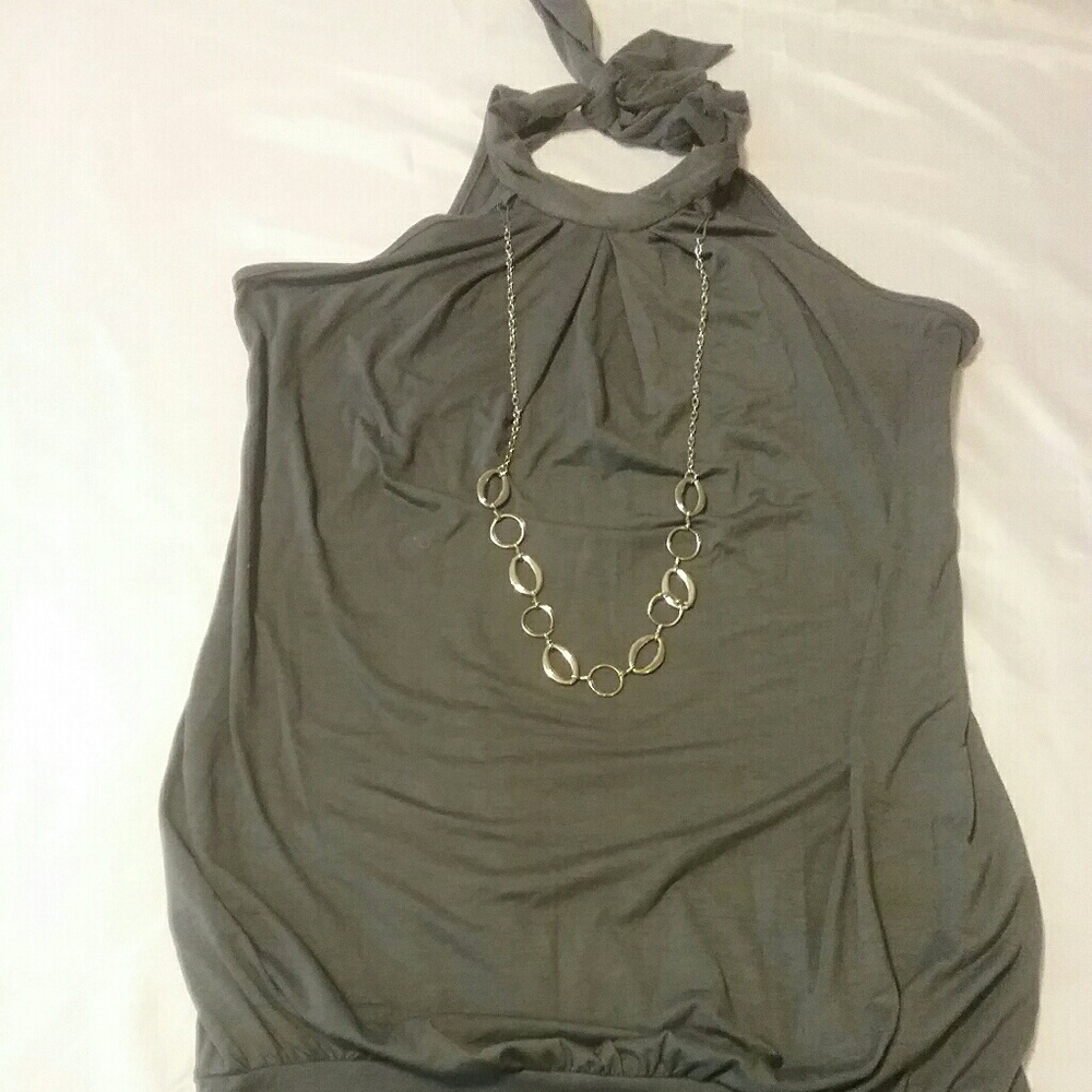 Grey blouse with attached necklace