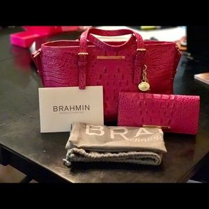 Hot pink Brahmin purse and wallet