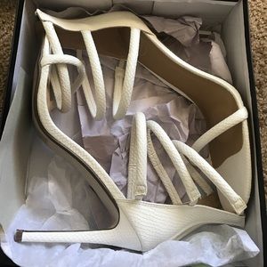 Four strap croc skin heels